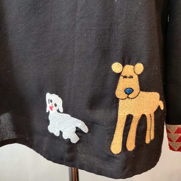 Coruja Womens Black Allover Colorful Embroidered 1/2 Button L/S Tunic Top M - Picture 9 of 12